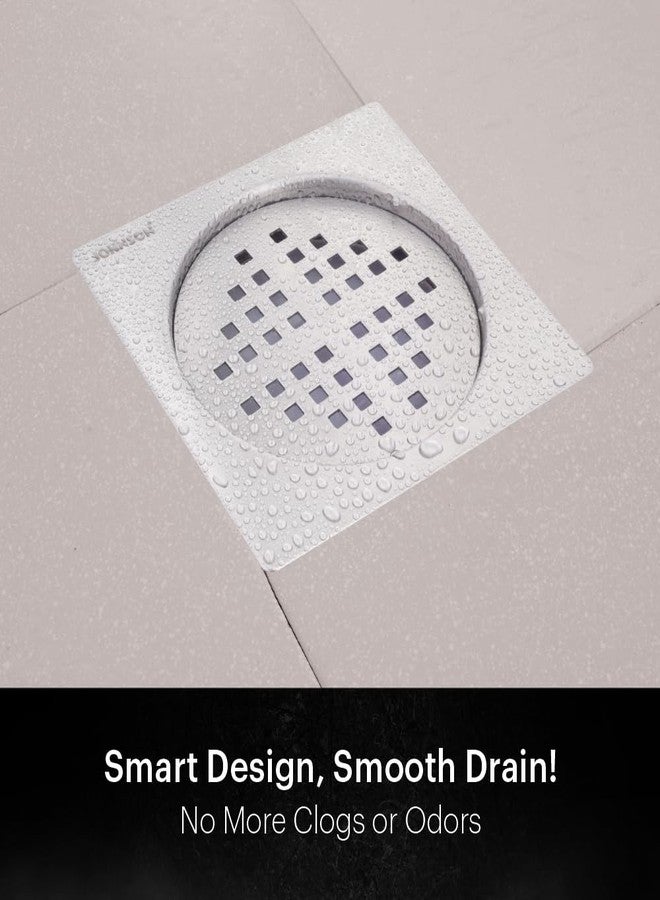 Johnson Bathrooms مصارف أرضية مربعة من جونسون كورال، مقاس 5x5 بوصة | غطاء مصارف/شبكة مصيدة أرضية من الفولاذ المقاوم للصدأ SS304 | مقاوم للصدأ، بلمسة نهائية غير لامعة/ساتان | ضمان لمدة عامين (T7281S - فولاذ مقاوم للصدأ) - Image 5